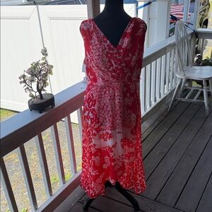 DKNY Red Floral Midi Dress